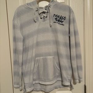 Striped Hoodie with Lace-Up Neck